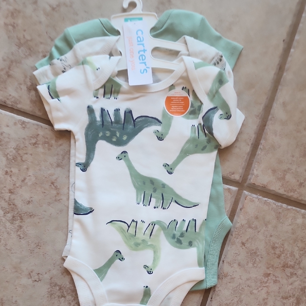 Carter's White and Green Dinosaur Bodysuit Set